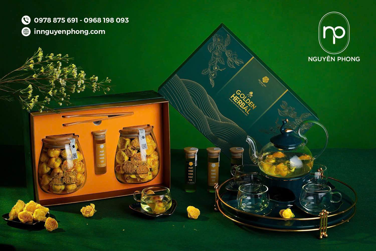 Mẫu hộp quà Tết in ép kim logo tên thương hiệu 